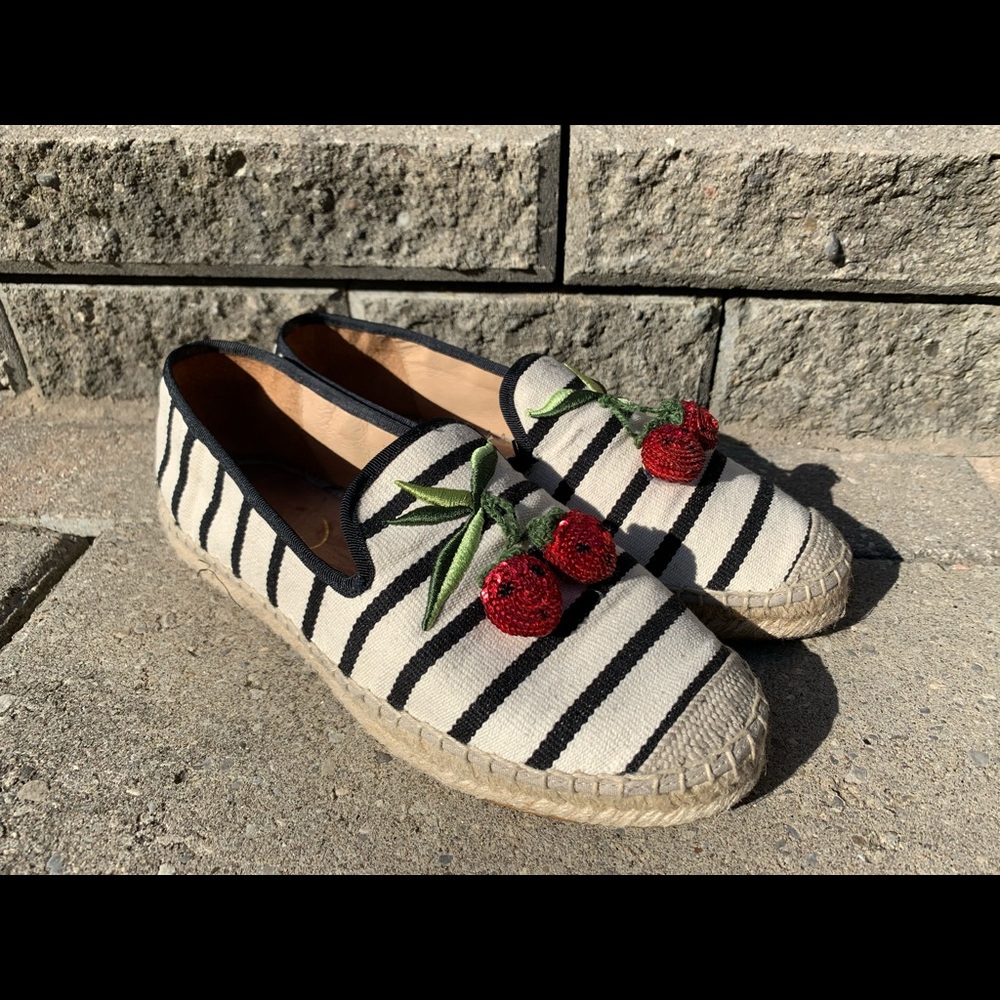 Striped Espadrilles with Cherry Embroidery